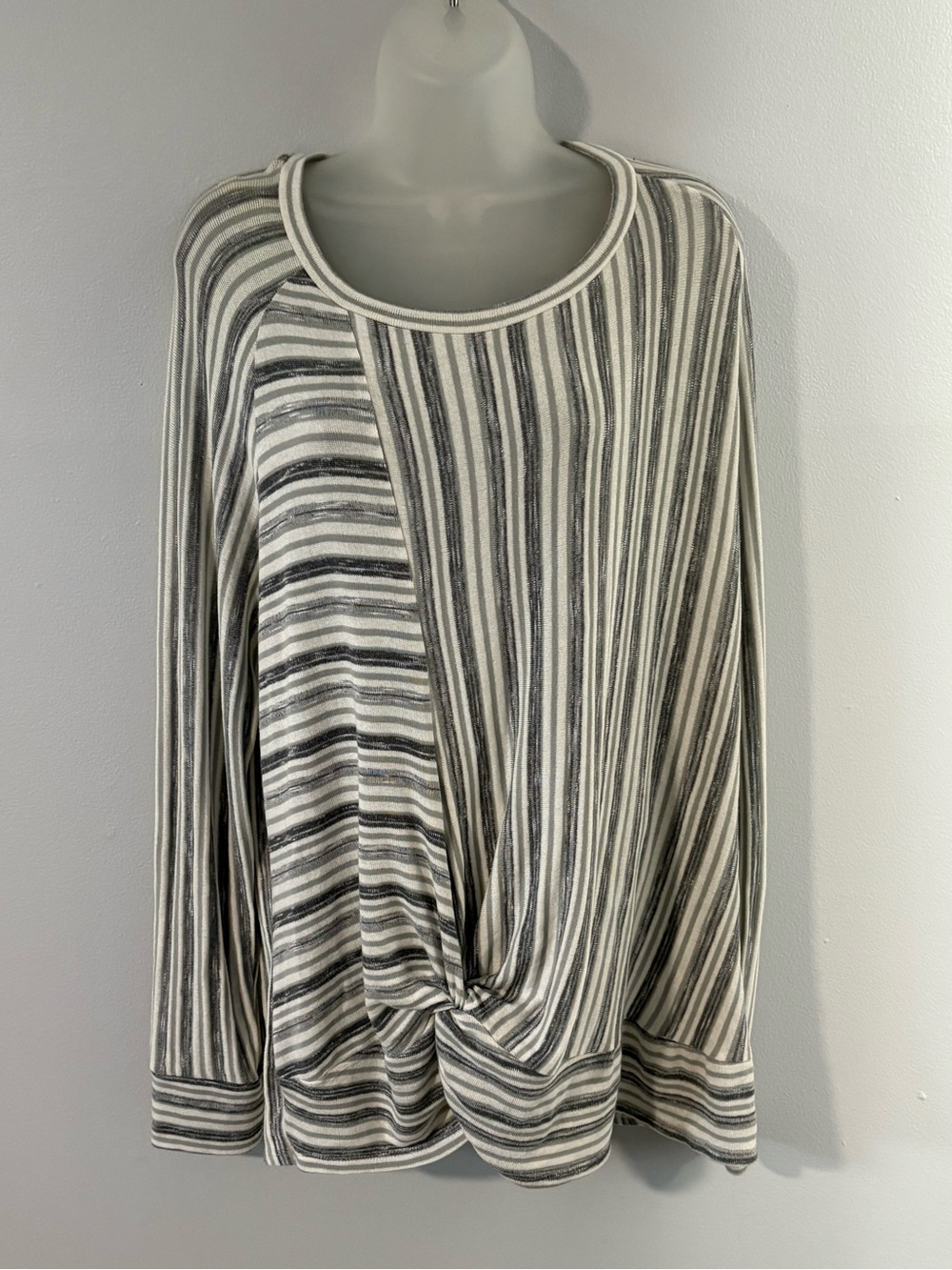 A.N.A. • Long Sleeve Knit Top in Neutral Stripe